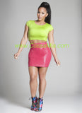 Pink Leather Mini Skirt