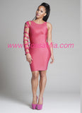 Pink Leather Cage Sleeve Dress